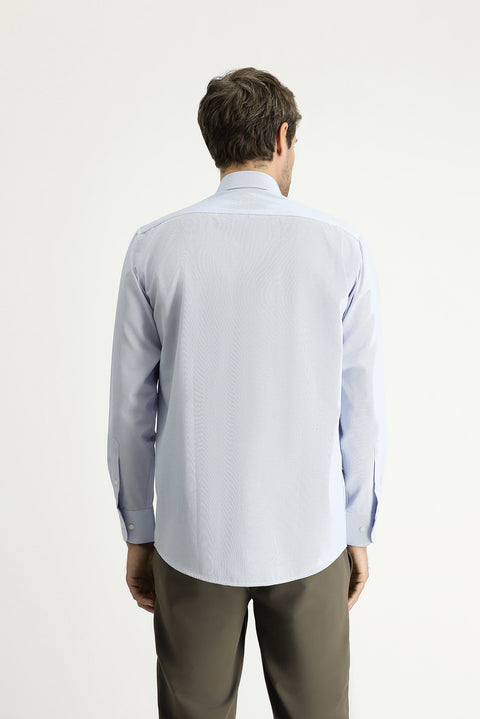 Blue Long-Sleeve Classic Striped Cotton Easy-Iron Shirt