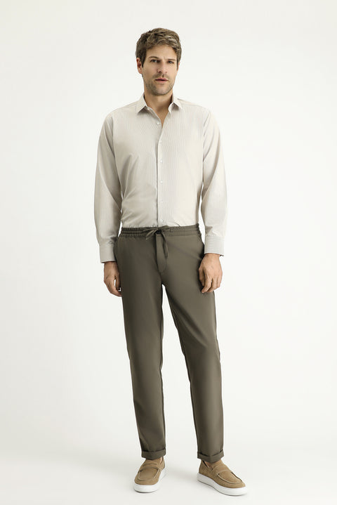 Light Mink Long Sleeve Classic Striped Cotton Easy-Iron Shirt