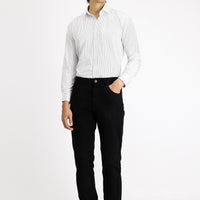 Black Long-Sleeve Classic Striped Cotton Easy-Iron Shirt
