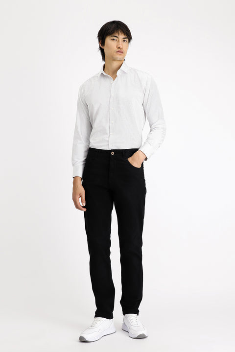 Black Long-Sleeve Classic Striped Cotton Easy-Iron Shirt