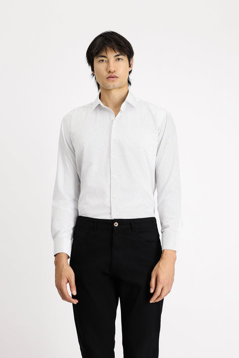 Black Long-Sleeve Classic Striped Cotton Easy-Iron Shirt