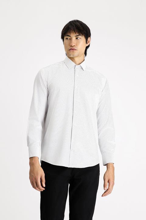 Black Long-Sleeve Classic Striped Cotton Easy-Iron Shirt