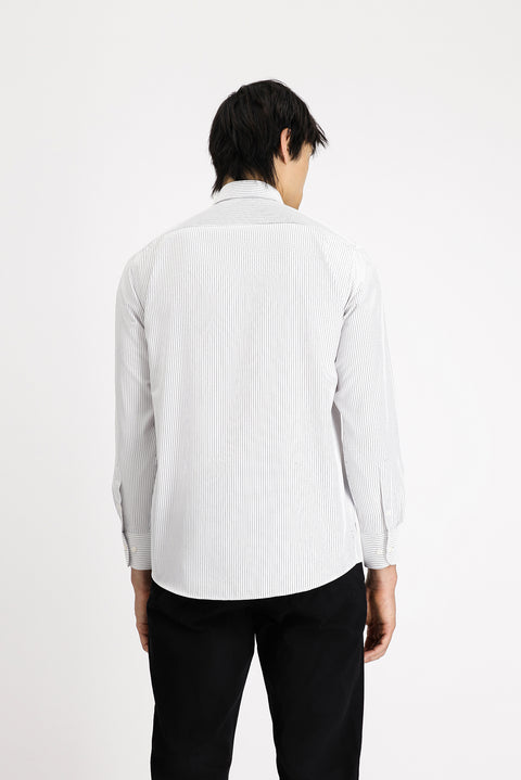 Black Long-Sleeve Classic Striped Cotton Easy-Iron Shirt