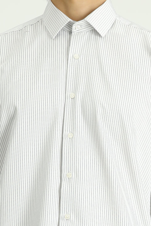 Black Long-Sleeve Classic Striped Cotton Easy-Iron Shirt
