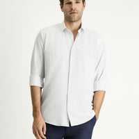 Light Navy Long Sleeve Classic Striped Cotton Easy-Iron Shirt