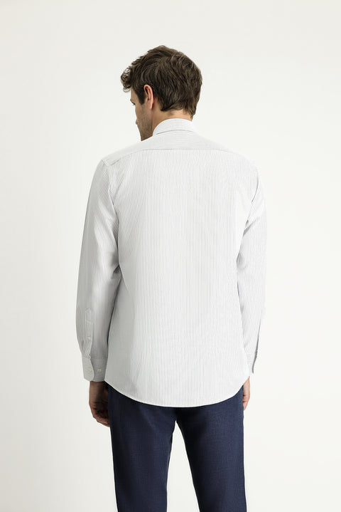Light Navy Long Sleeve Classic Striped Cotton Easy-Iron Shirt