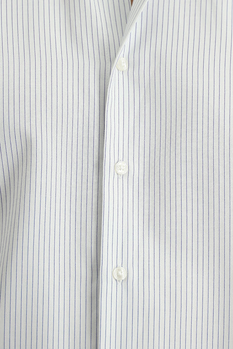 Light Navy Long Sleeve Classic Striped Cotton Easy-Iron Shirt
