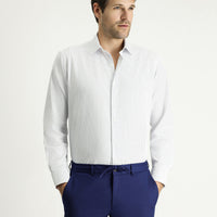 Blue Long-Sleeve Classic Striped Cotton Easy-Iron Shirt