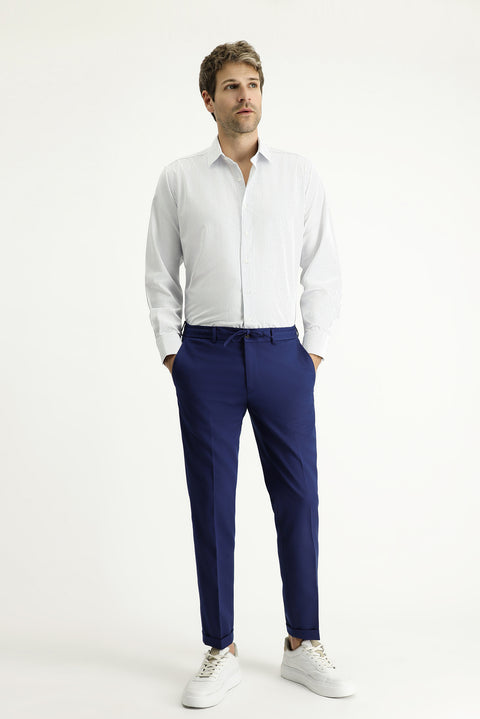 Blue Long-Sleeve Classic Striped Cotton Easy-Iron Shirt