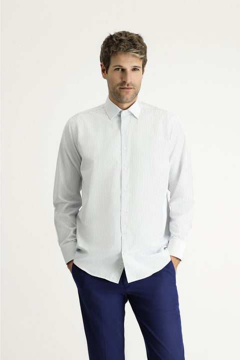Blue Long-Sleeve Classic Striped Cotton Easy-Iron Shirt