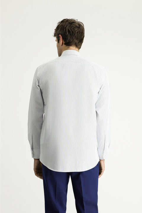 Blue Long-Sleeve Classic Striped Cotton Easy-Iron Shirt