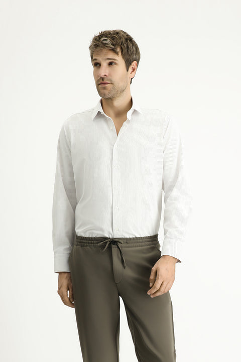 Light Mink Long Sleeve Classic Striped Cotton Easy-Iron Shirt