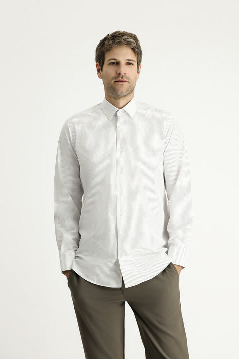 Light Mink Long Sleeve Classic Striped Cotton Easy-Iron Shirt