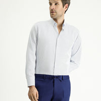 Light Blue Long Sleeve Classic Striped Cotton Easy-Iron Shirt