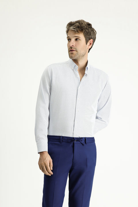 Light Blue Long Sleeve Classic Striped Cotton Easy-Iron Shirt
