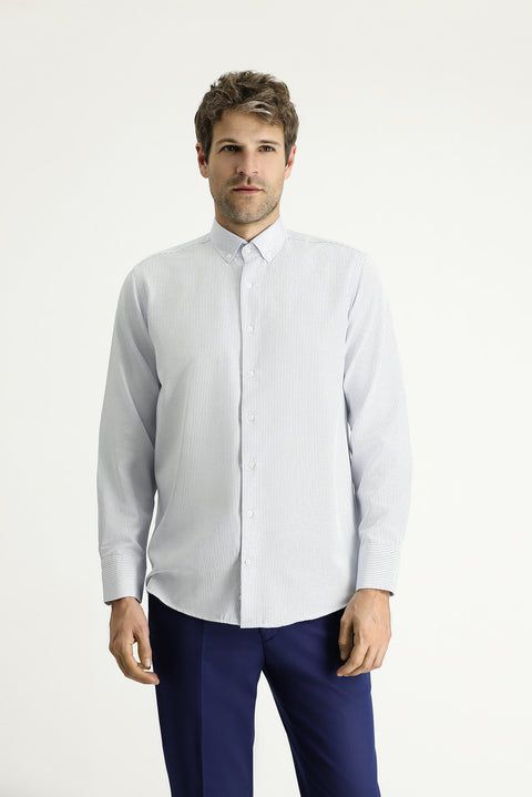 Light Blue Long Sleeve Classic Striped Cotton Easy-Iron Shirt