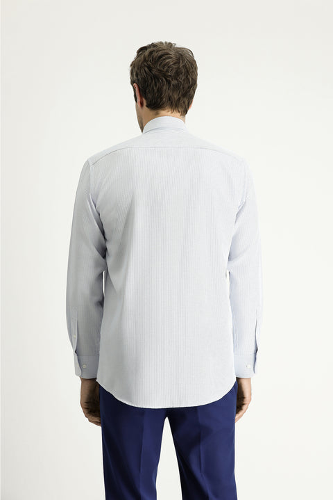 Light Blue Long Sleeve Classic Striped Cotton Easy-Iron Shirt