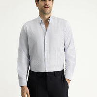 Dark Blue Long Sleeve Classic Striped Cotton Easy-Iron Shirt