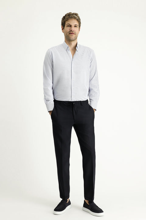 Dark Blue Long Sleeve Classic Striped Cotton Easy-Iron Shirt