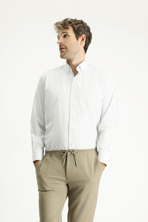 Light Blue Long Sleeve Classic Striped Cotton Easy-Iron Shirt