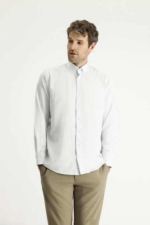Light Blue Long Sleeve Classic Striped Cotton Easy-Iron Shirt