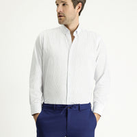 Dark Blue Long Sleeve Classic Striped Cotton Easy-Iron Shirt