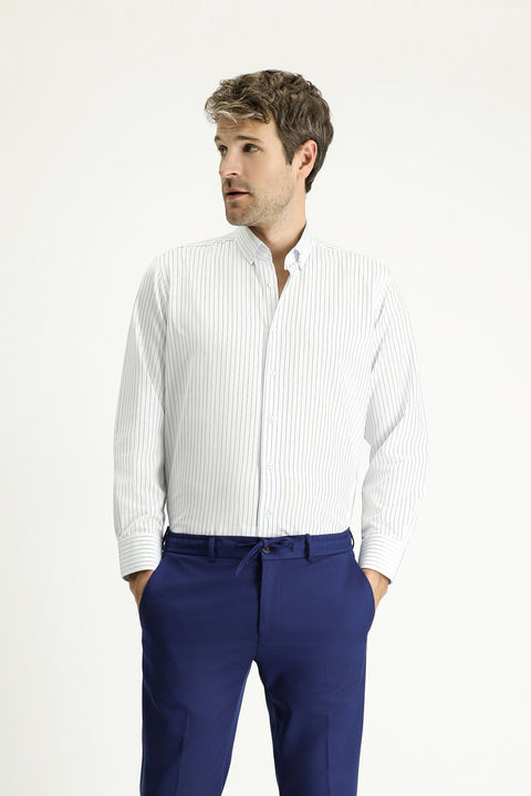 Dark Blue Long Sleeve Classic Striped Cotton Easy-Iron Shirt