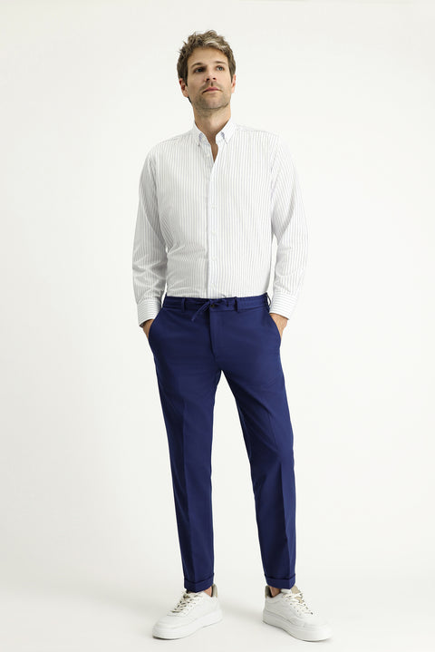 Dark Blue Long Sleeve Classic Striped Cotton Easy-Iron Shirt
