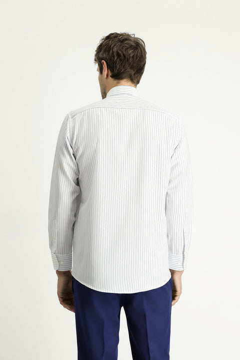 Dark Blue Long Sleeve Classic Striped Cotton Easy-Iron Shirt