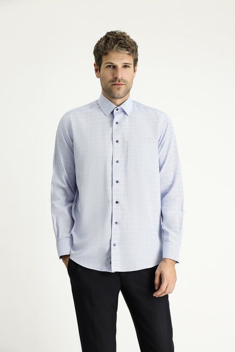 Mavi Uzun Kol Regular Fit Non Iron Ekose Pamuklu Gömlek