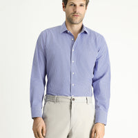 Navy Blue Long Sleeve Regular Fit Plaid Cotton Easy-Iron Shirt