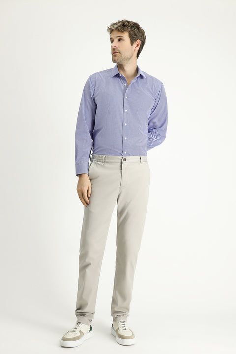 Navy Blue Long Sleeve Regular Fit Plaid Cotton Easy-Iron Shirt