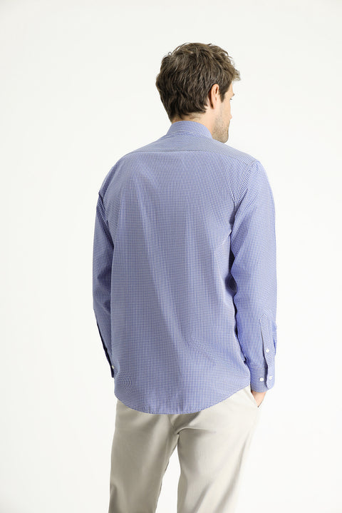 Navy Blue Long Sleeve Regular Fit Plaid Cotton Easy-Iron Shirt