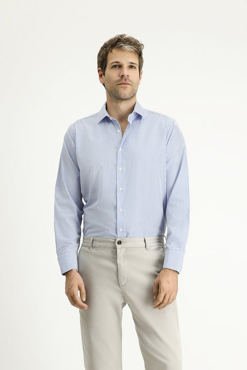 Blue Long Sleeve Regular Fit Plaid Cotton Easy-Iron Shirt