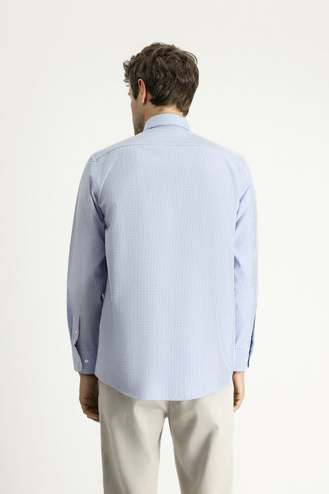 Blue Long Sleeve Regular Fit Plaid Cotton Easy-Iron Shirt
