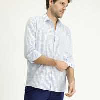 Blue Long Sleeve Regular Fit Plaid Cotton Easy-Iron Shirt