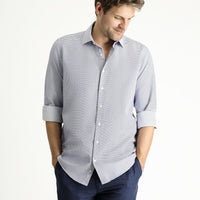 Light Navy Long Sleeve Regular Fit Plaid Cotton Easy-Iron Shirt