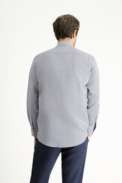 Light Navy Long Sleeve Regular Fit Plaid Cotton Easy-Iron Shirt