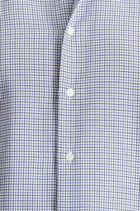 Light Navy Long Sleeve Regular Fit Plaid Cotton Easy-Iron Shirt