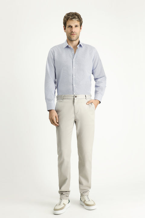 Blue Long Sleeve Regular Fit Plaid Cotton Easy-Iron Shirt