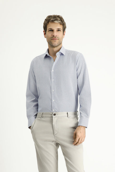 Blue Long Sleeve Regular Fit Plaid Cotton Easy-Iron Shirt
