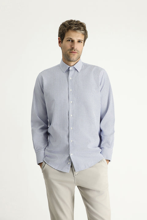 Blue Long Sleeve Regular Fit Plaid Cotton Easy-Iron Shirt