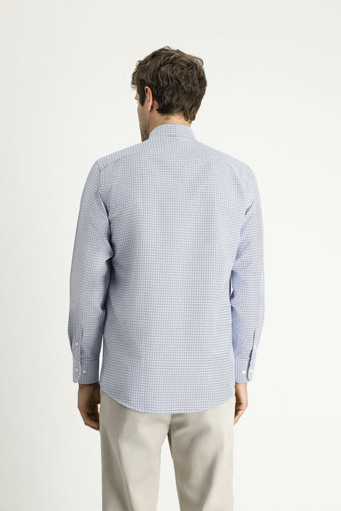 Blue Long Sleeve Regular Fit Plaid Cotton Easy-Iron Shirt