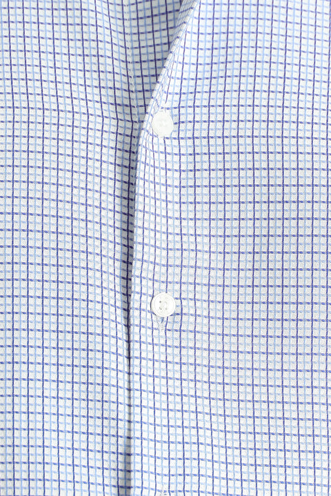 Blue Long Sleeve Regular Fit Plaid Cotton Easy-Iron Shirt