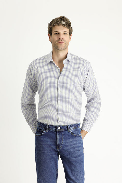 Light Mink Long Sleeve Regular Fit Plaid Cotton Easy-Iron Shirt