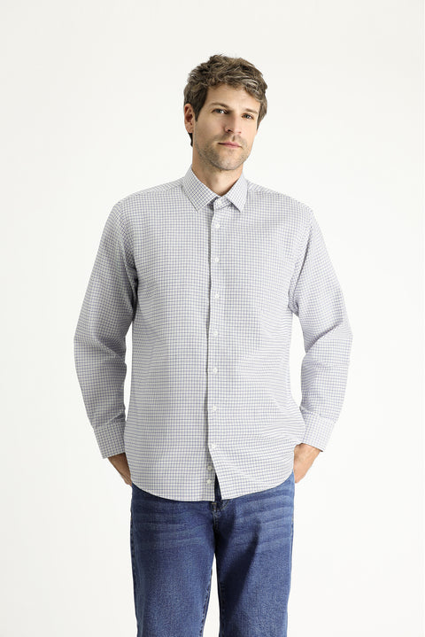 Light Mink Long Sleeve Regular Fit Plaid Cotton Easy-Iron Shirt