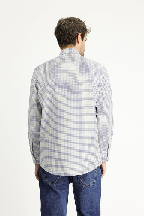 Light Mink Long Sleeve Regular Fit Plaid Cotton Easy-Iron Shirt