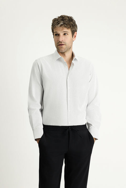 Black Long Sleeve Regular Fit Patterned Cotton Easy-Iron Shirt