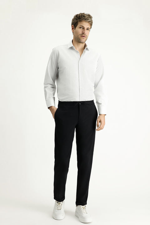 Black Long Sleeve Regular Fit Patterned Cotton Easy-Iron Shirt