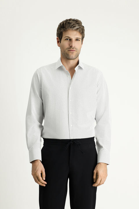 Black Long Sleeve Regular Fit Patterned Cotton Easy-Iron Shirt